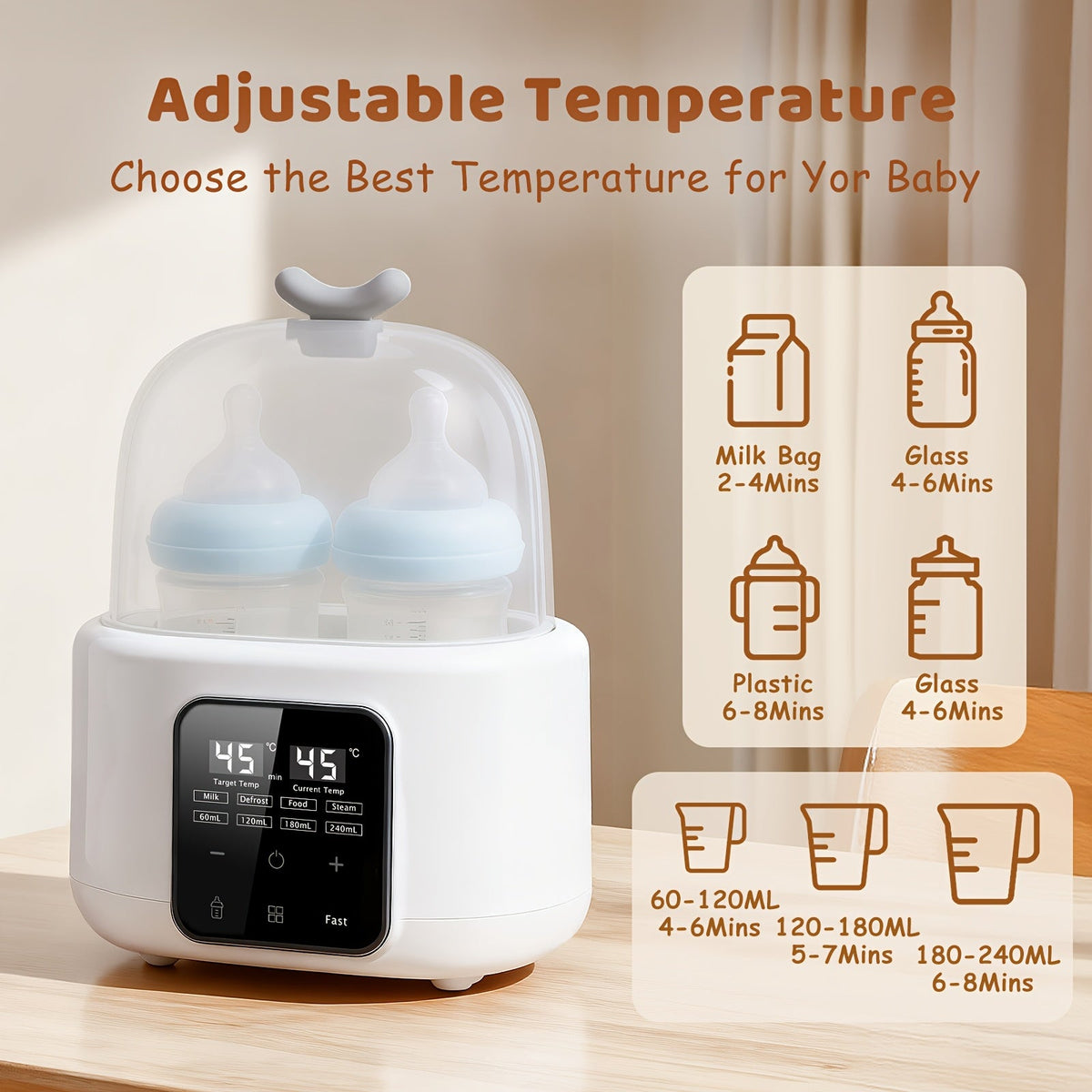 6-in-1 Electric Bottle Warmer - Timer, Defrost and Keep-Warm Modes – view 3