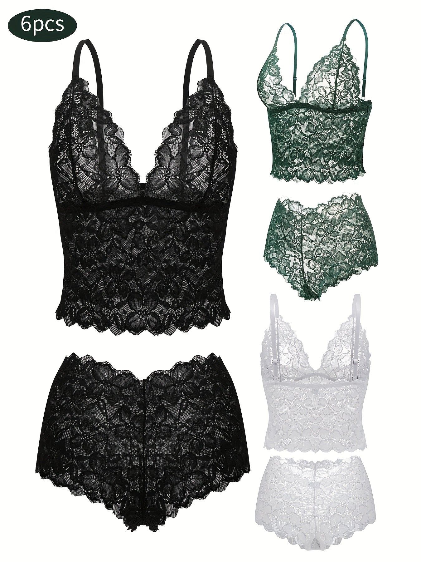 6-Pack Women's Bra and Panty Lingerie Set - Floral Lace Coordinated Style – view 2
