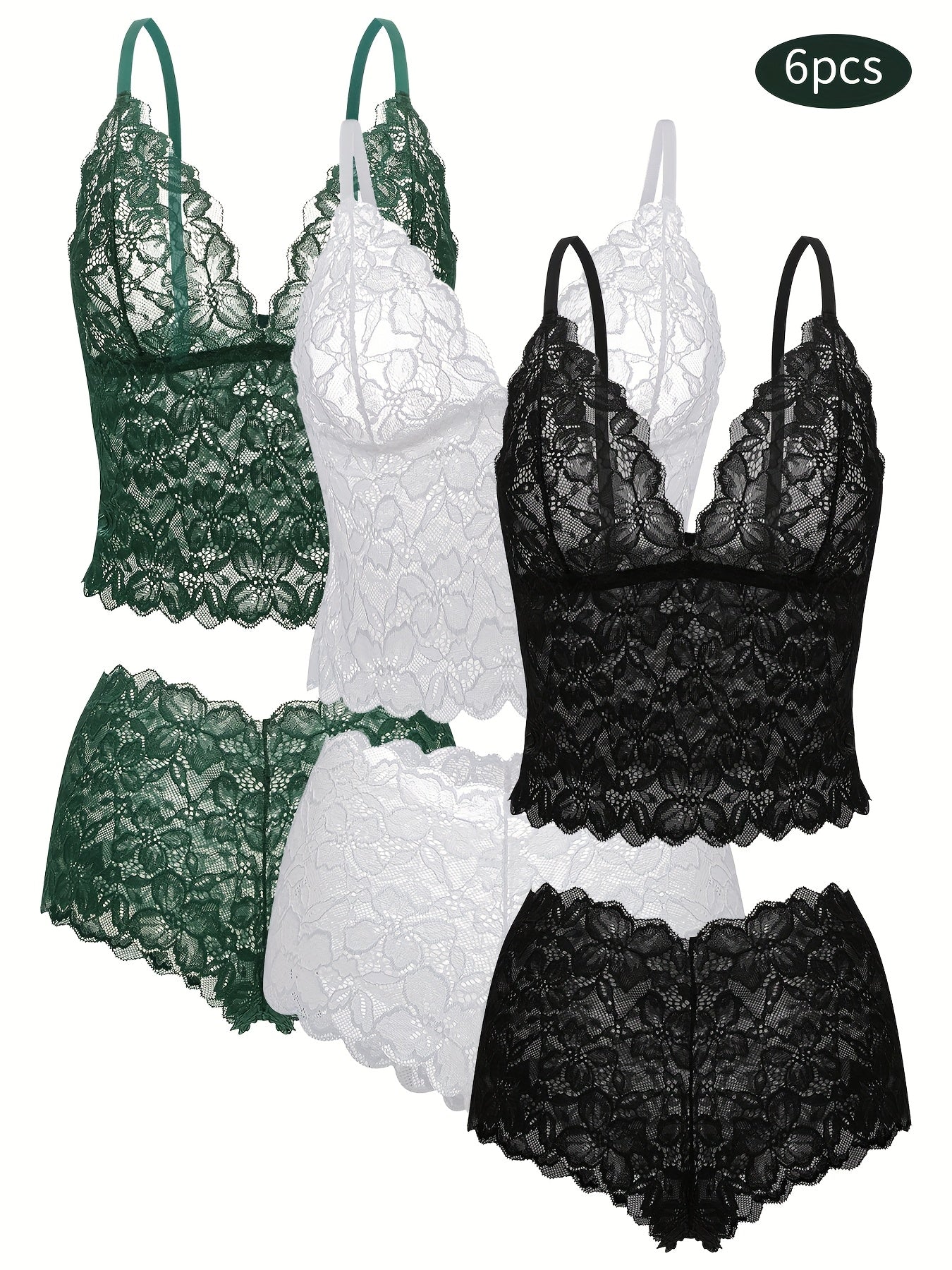 6-Pack Women's Bra and Panty Lingerie Set - Floral Lace Coordinated Style – view 3