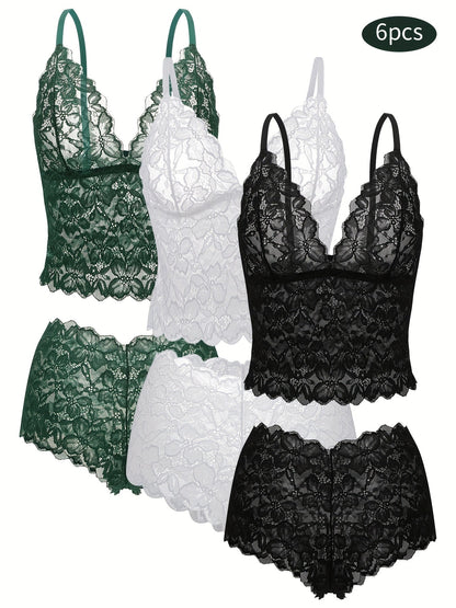 6-Pack Women's Bra and Panty Lingerie Set - Floral Lace Coordinated Style – view 3