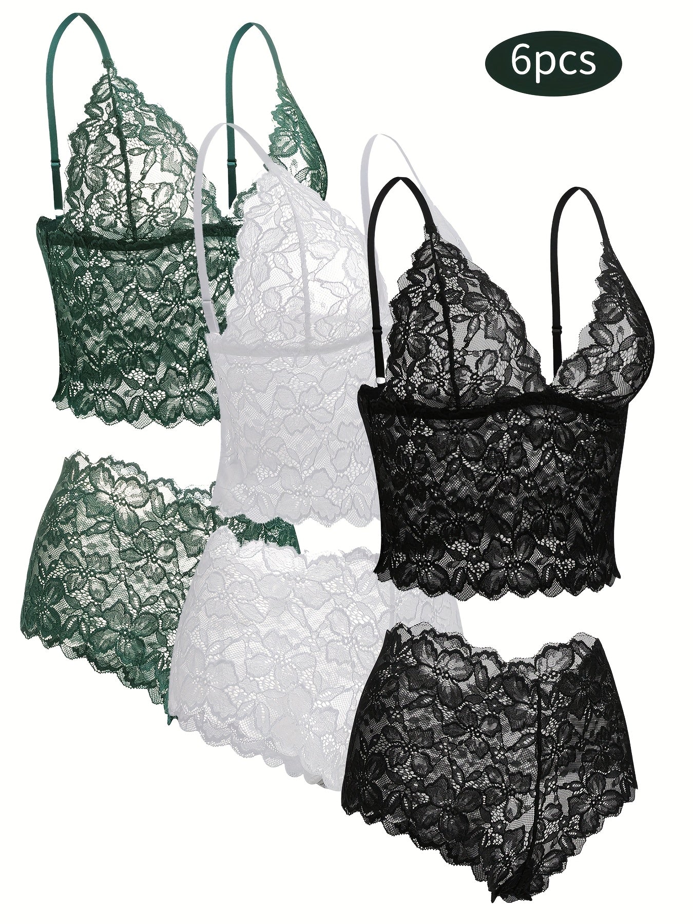 6-Pack Women's Bra and Panty Lingerie Set - Floral Lace Coordinated Style – view 4