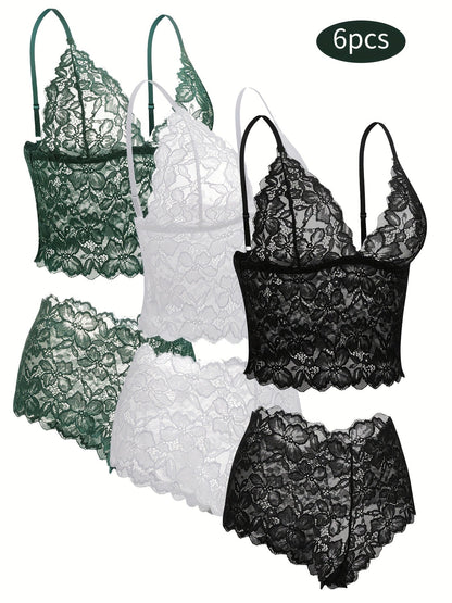 6-Pack Women's Bra and Panty Lingerie Set - Floral Lace Coordinated Style – view 4
