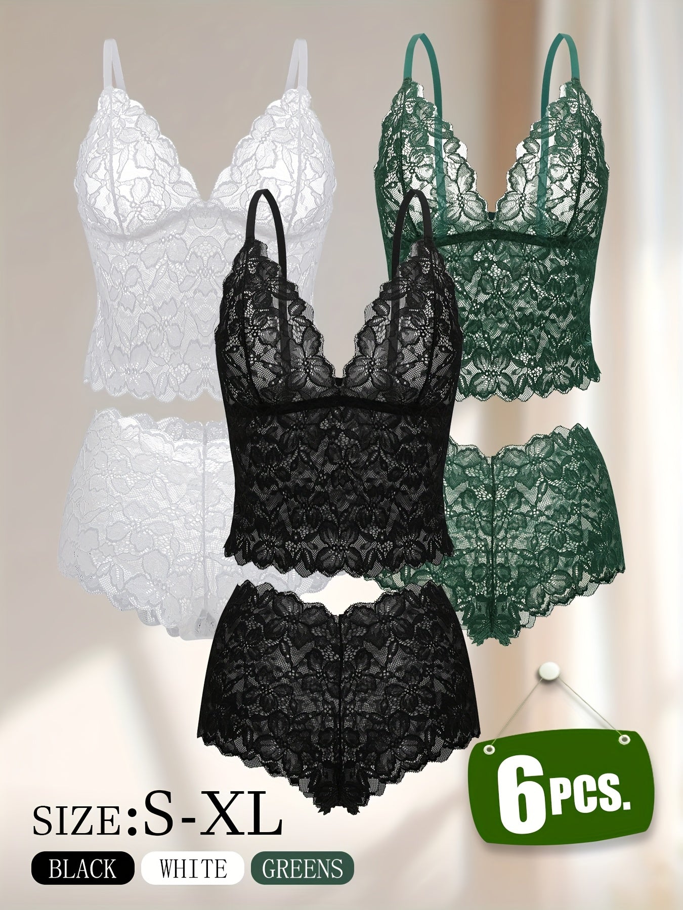 6-Pack Women's Bra and Panty Lingerie Set - Floral Lace Coordinated Style – view 5