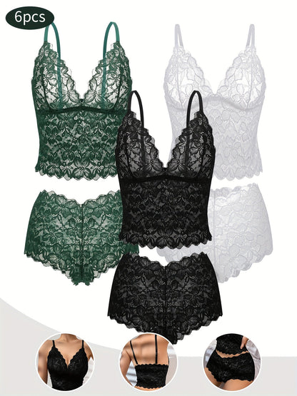 6-Pack Women's Bra and Panty Lingerie Set - Floral Lace Coordinated Style – view 8