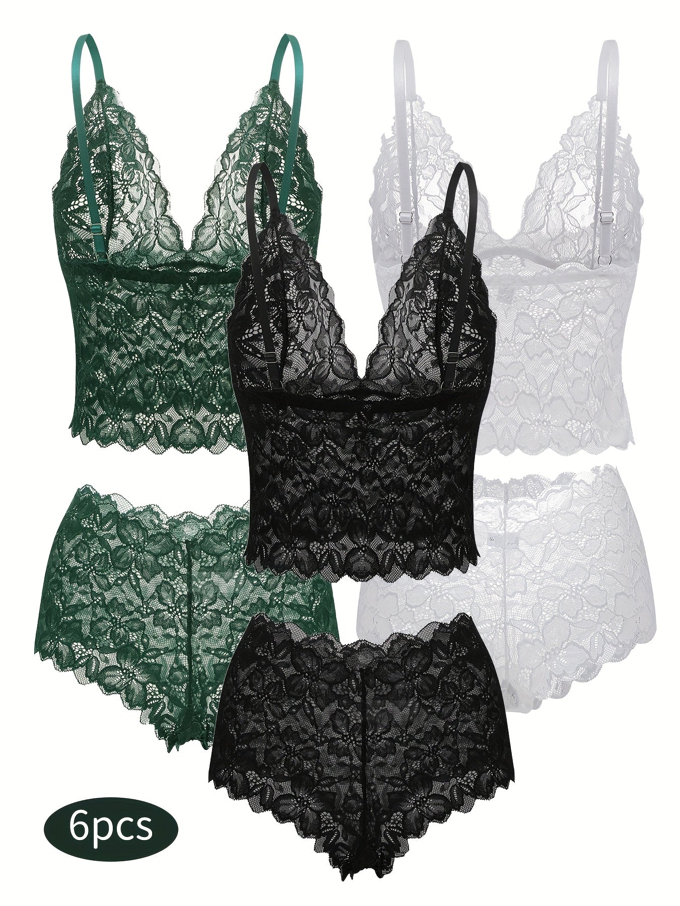 6-Pack Women's Bra and Panty Lingerie Set - Floral Lace Coordinated Style – view 9
