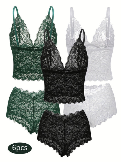 6-Pack Women's Bra and Panty Lingerie Set - Floral Lace Coordinated Style – view 9