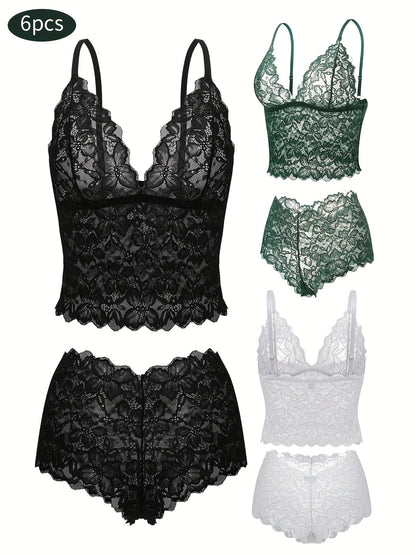 6-Pack Women's Bra and Panty Lingerie Set - Floral Lace Coordinated Style – view 10