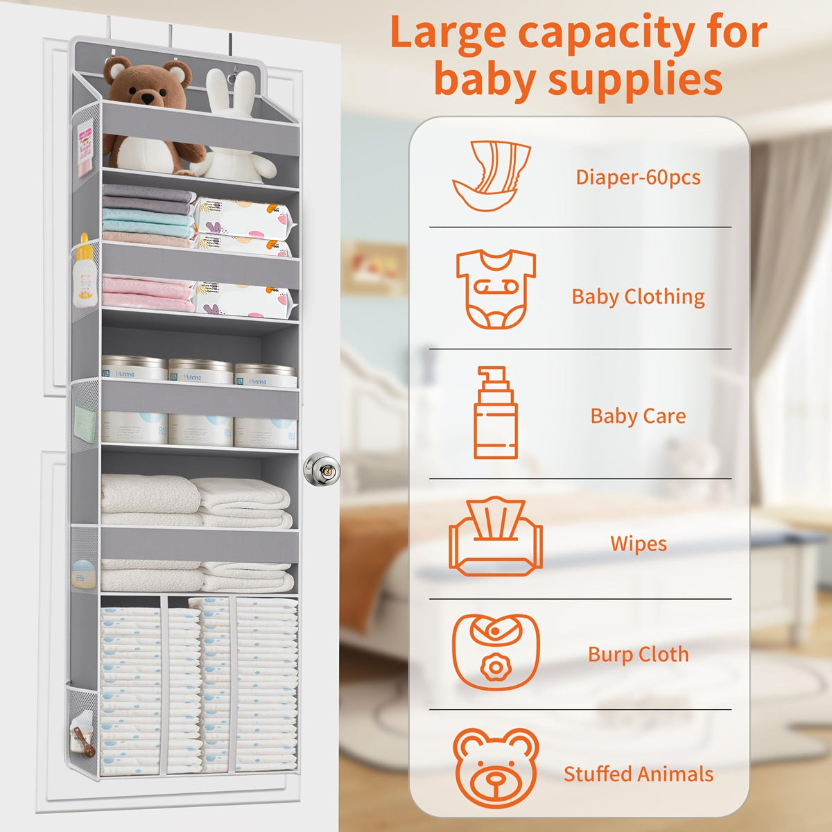 6-Shelf Over-the-Door Organizer - Clear Front and Side Pockets – view 5