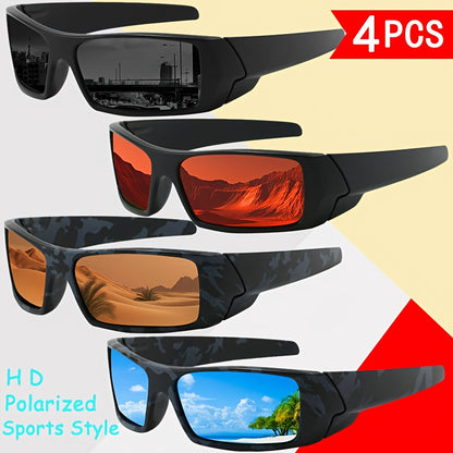 Polarized Sports Sunglasses 4 Pack – HD Lenses Cross Frame Design for Men, Camouflage & Solid Color Combos, Multi-Light Condition Eyewear, Outdoor Driving Cycling Fishing Set