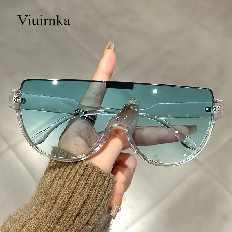 Oversized Semi-Circular Sunglasses Unisex Glare Resistant Trendy Fashion Shades Daily Wear Travel Vacation 5 Lens Colors Gray Orange Blue White Durable