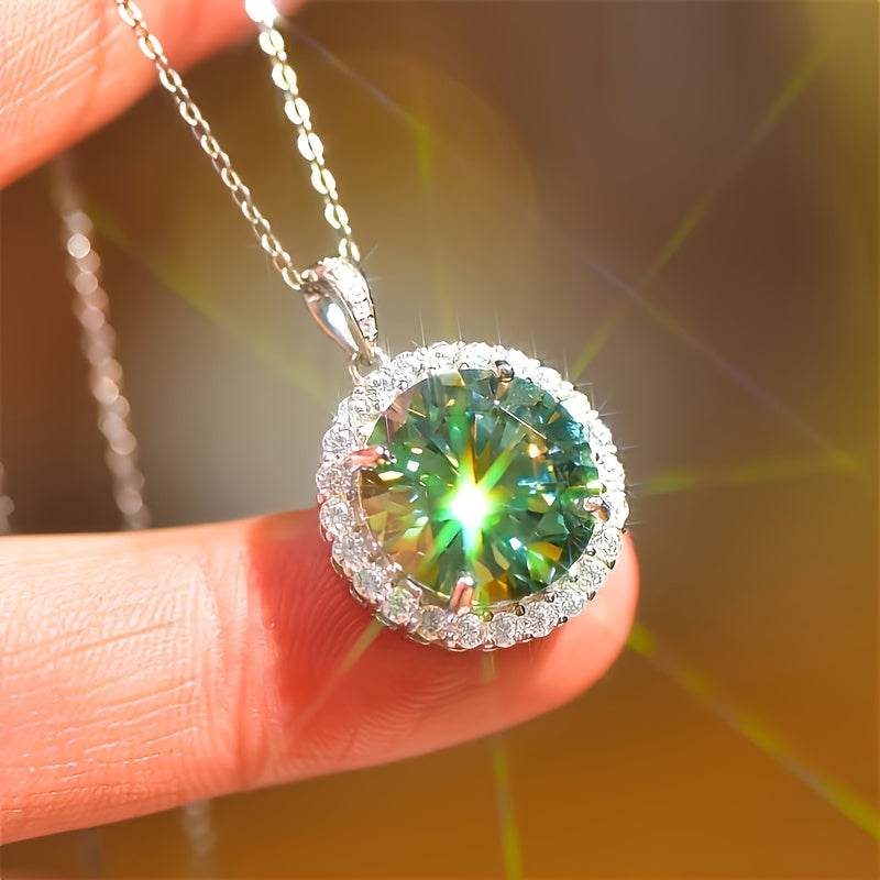 Moissanite Pendant Necklace for Women – 5 Carat Green S925 Sterling Silver, Vintage Elegant Classic Design, Gift Box Included, Perfect Birthday & Holiday Gift