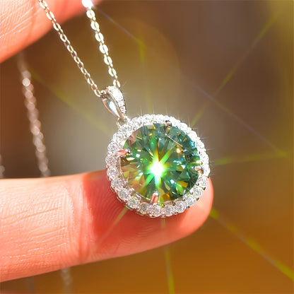 Moissanite Pendant Necklace for Women – 5 Carat Green S925 Sterling Silver, Vintage Elegant Classic Design, Gift Box Included, Perfect Birthday & Holiday Gift