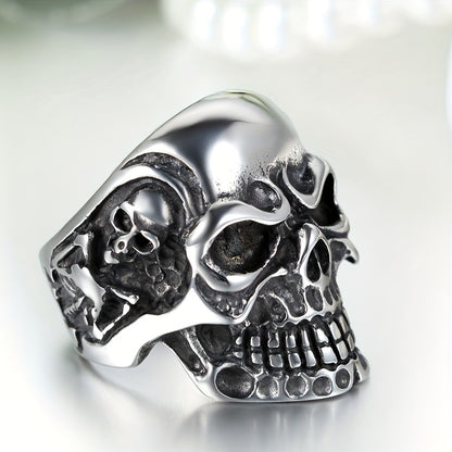 Gothic Skull Ring for Men – 304 Stainless Steel Vintage Biker Ring, Sizes 7-15, Bold Statement Band for Halloween Christmas Party & Daily Wear