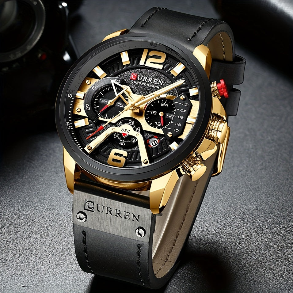 [Curren Chronograph] Curren Mens Business Chronograph Watches | Faux Leather Strap Analog Quartz Wrist Watch
