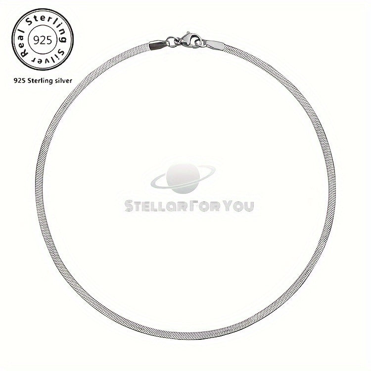 S925 Sterling Silver Flat Snake Chain Necklace – Unisex Artistic Layering Jewelry Gift with Gift Bag 18–22 Inch Multiple Styles