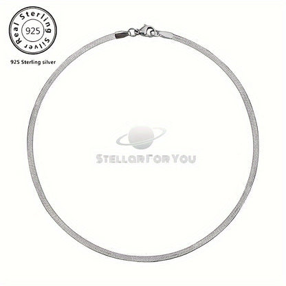 S925 Sterling Silver Flat Snake Chain Necklace – Unisex Artistic Layering Jewelry Gift with Gift Bag 18–22 Inch Multiple Styles
