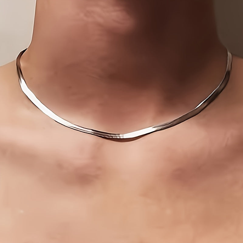 S925 Sterling Silvery Flat Snake Bone Chain, Handmade, Sterling Silvery Allergy Proof, Artistic Necklace, Can Be Worn Alone, Overlap And Mix And Other Multiple Wear Styles, Unisex, Jewelry Gifts
