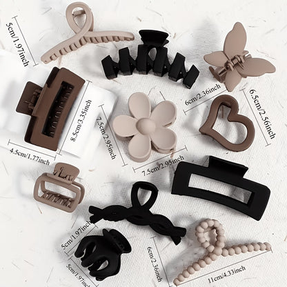 Hair Clips 16pcs Set Geometric Hollow Flower Design Multi-Style Plastic Large Claw Clips Elegant Versatile Hair Accessories for Women Daily Use Back of Head