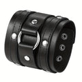 Flongo Men'S Punk Rocker Biker Bracelet Wide Faux Leather Straps Wristband Cuff