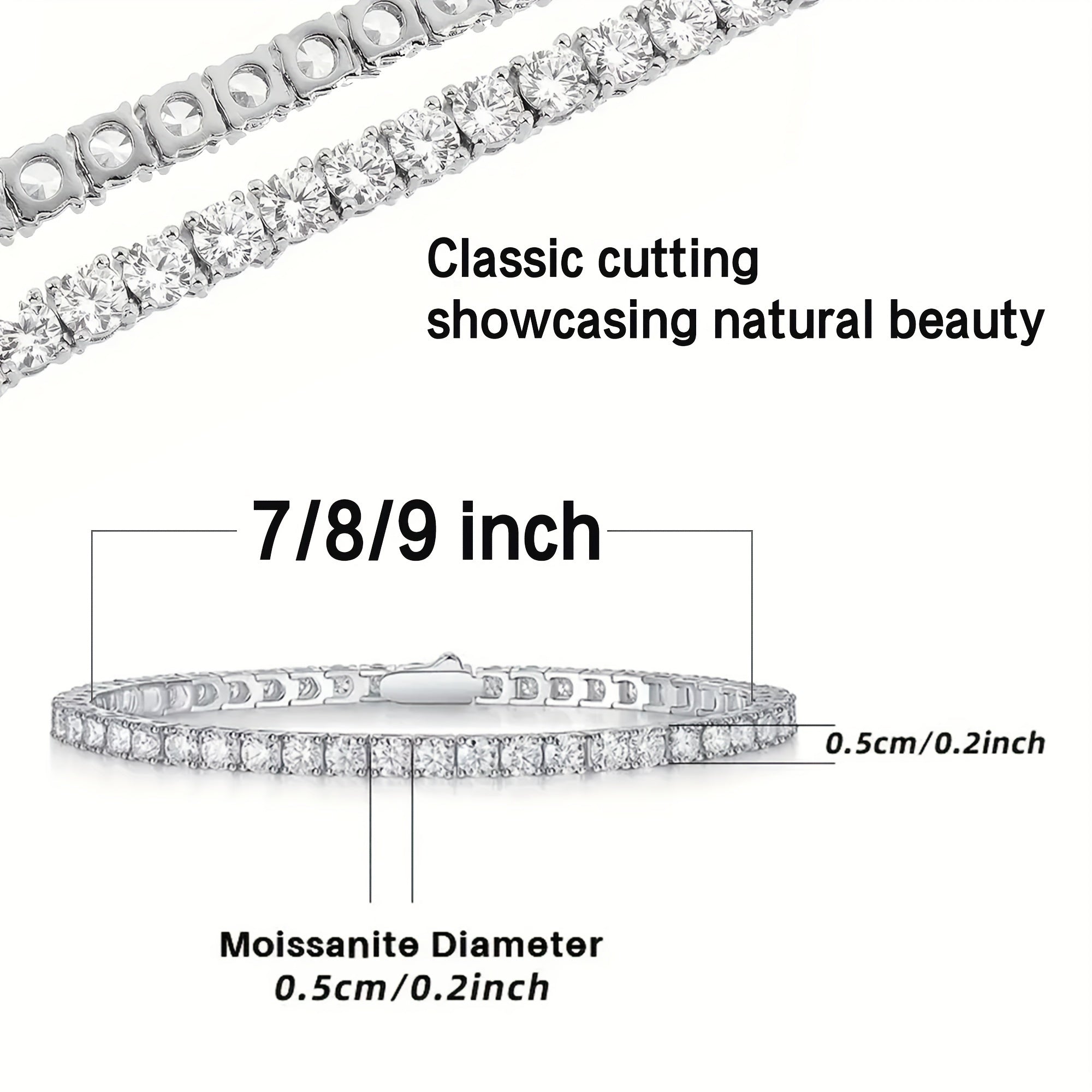 Luxurious S925 5mm Pure Silvery Moissanite Tennis Bracelet - Bright Cut, Row Of Moissanite - Elegant Style for Women, Suitable for Wedding, Birthday, Anniversary, Mother's Day Gift Halloween Gifts.Forever Love.Total Weight Of The Product (7.97g)