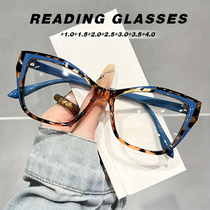 Cat Eye Reading Glasses for Women - Anti Blue Light Color Block Design Elegant Fashion Readers +1.0 to +4.0 in Pink and Blue, Stylish Presbyopia Eyewear for Office Screen Daily Use