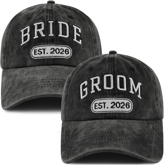 2pcs Bride & Groom Est. 2026 Adjustable 3D Baseball Cap - Fun Engagement & Honeymoon Couple Hat, Perfect for Father's Day, Mother's Day, Birthdays, Christmas, Thanksgiving Gifts