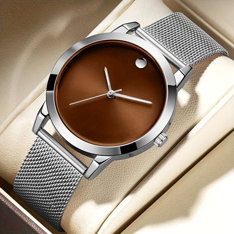 Men's Stainless Steel Watch Casual Minimalist Quartz Wristwatch with Metal Band – Elegant Gift for Him, Business & Everyday Wear