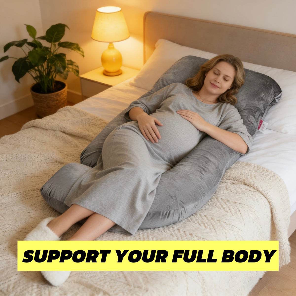 62-Inch J-Shaped Pregnancy Pillow - Velvet-Look Full-Body Design – view 2