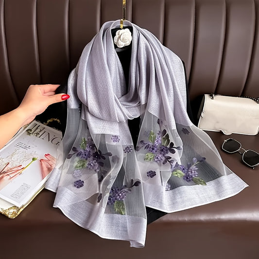 2pcs Women's Elegant Embroidered Begonia Flower Scarves - Dual-Layer Lightweight Breathable Shawls, Sunscreen & Windproof All-Season Versatile Wrap for Outdoor Sports, Casual Wear, Gift for Birthday, Christmas, Mother’s Day (Mixed Colors)