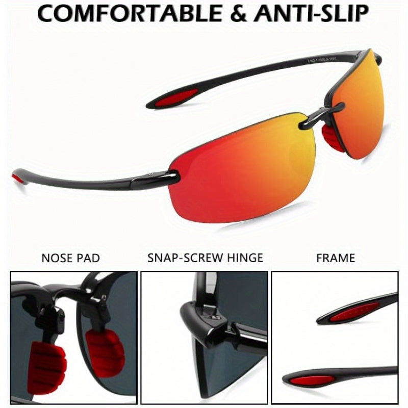 Sports Sunglasses Polarized TR90 Rimless - UV400 Lightweight Frameless Men Women Running Fishing Baseball Cycling Hiking Golf 4 Colors