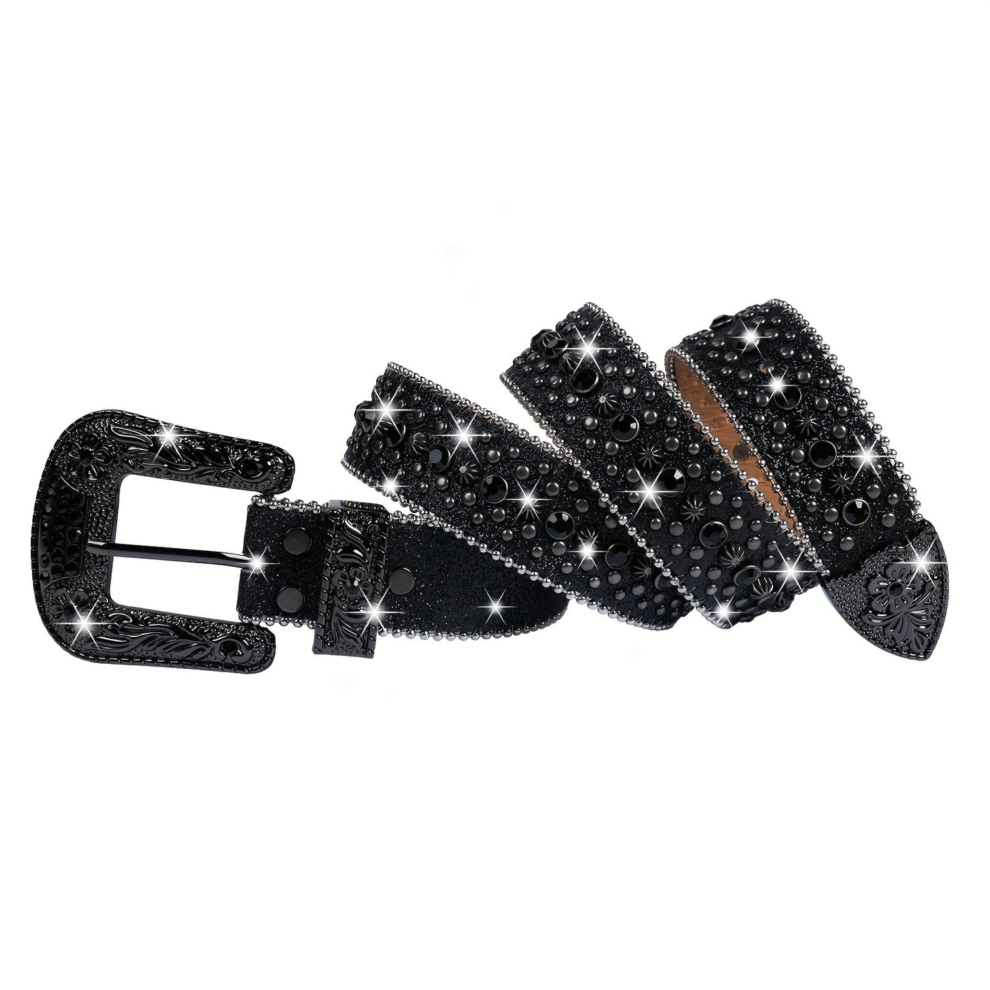 Skull Belt for Women Men Bling - Western Cowgirl Cowboy Black Rhinestone Skull Buckle Belt for Jeans Pants Dress, Unisex Statement Fashion Belt M L XL 105-125cm