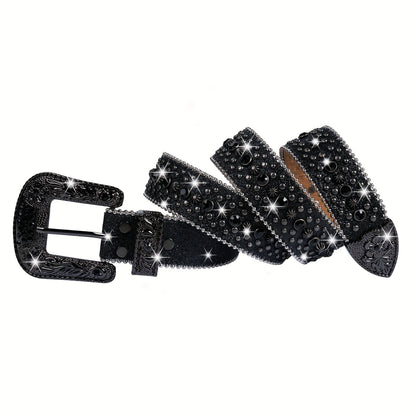Skull Belt for Women Men Bling - Western Cowgirl Cowboy Black Rhinestone Skull Buckle Belt for Jeans Pants Dress, Unisex Statement Fashion Belt M L XL 105-125cm