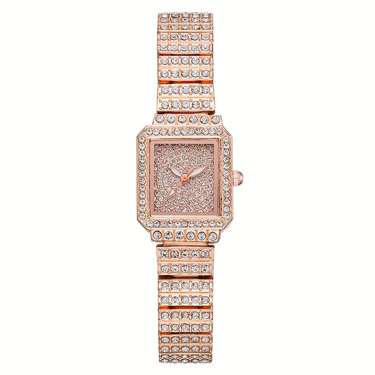 Luxury Women'S Square Dial Bling Rhinestone Watch Quartz Analog Dress Wristwatch