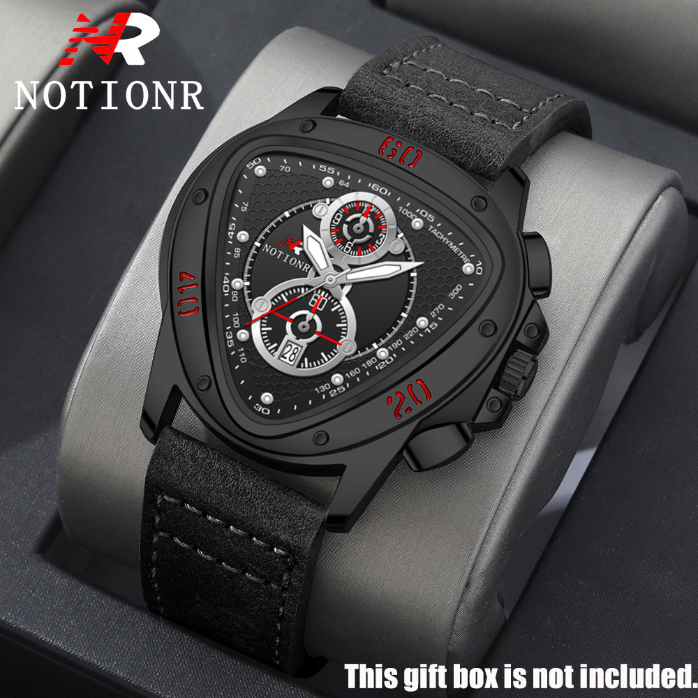 Men's 2-Piece Watch Set – Triangle Dial Silicone Strap & Retro Square Dial Faux Leather, Date Display Sport Dress Watches, Gift for Him