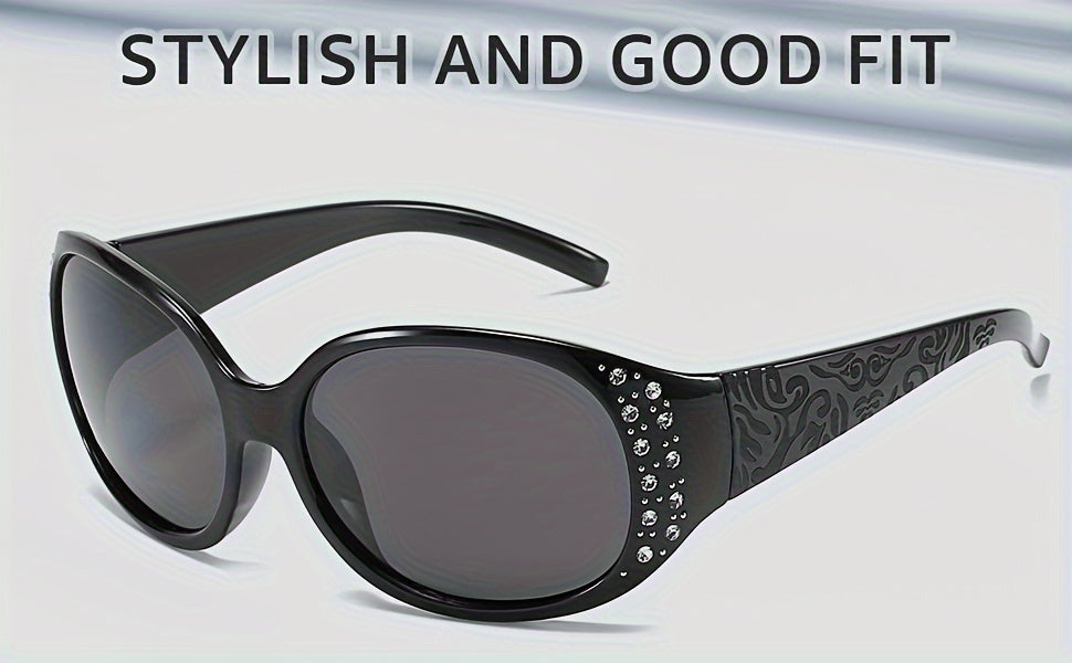 Trendy Sunglasses for Women - Fashionable Rhinestone-Embellished Cat-Eye Glasses with Purple Floral Design, Lightweight & Durable Frames for Beach, Driving, Outdoor Activities, Street Style, Photoshoot, Luxury Vacation Essential
