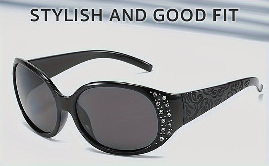 Cat Eye Sunglasses for Women - Rhinestone Embellished Floral Design Lightweight Durable Frames, Trendy Fashion Shades for Beach Driving Street Style Photoshoot Vacation in Leopard Tea Color