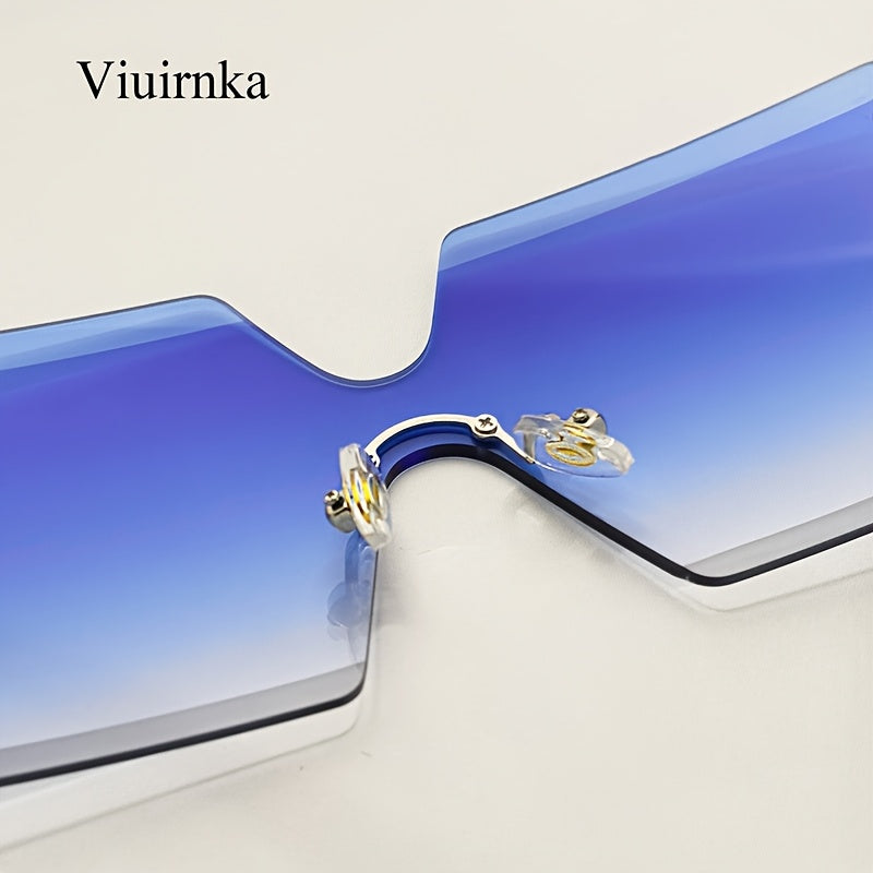 Oversized Frameless Glasses Women Gold Frame Retro Square Fashion Eyewear with Case Lightweight Unisex Events Halloween Christmas Gift Golden Tea Blue Purple Pink