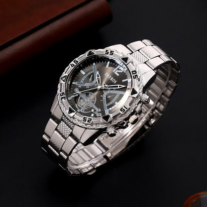 Quartz Watch Set for Men 6pcs Stainless Steel Analog Wristwatch – Date Display Round Dial Classic Luxury Timepiece Gift Box, Reloj Para Hombre
