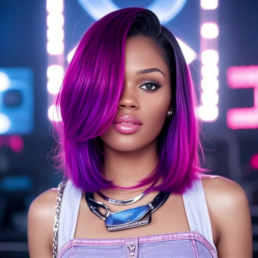 2026 July 4th Wig - 12" Fantasy Pink Purple Gradient Synthetic Natural Straight Wig with Bangs | Summer Breathable | Ready to Wear, Suitable for Beginners | Everyday, Holiday, Cosplay Wigs | Great for Independence Day, Thanksgiving, Halloween, Christmas |