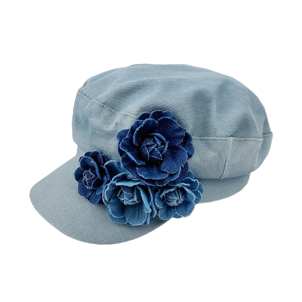 Women's Floral Denim Newsboy Cap Handmade Flower Decor Casual Hat for Artists Painters Suitable for Daily Outdoor Wear