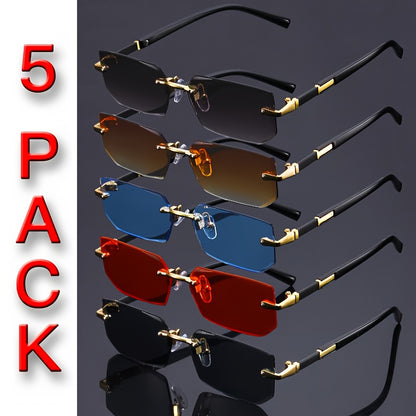 Frameless Gradient Sunglasses 5 Pack for Men Women - Rimless Tinted Lens Shades in Gray Red Blue Black Brown, Lightweight No-Frame Design for Daily Wear Parties Casual Outdoor Fashion Style
