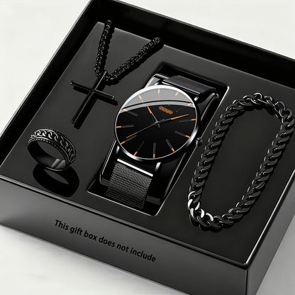 Luxury Watch Set for Men 4pcs Quartz Analog Watch Bracelet Necklace Gift Box Set Business Casual Formal Occasion Fashion Accessories