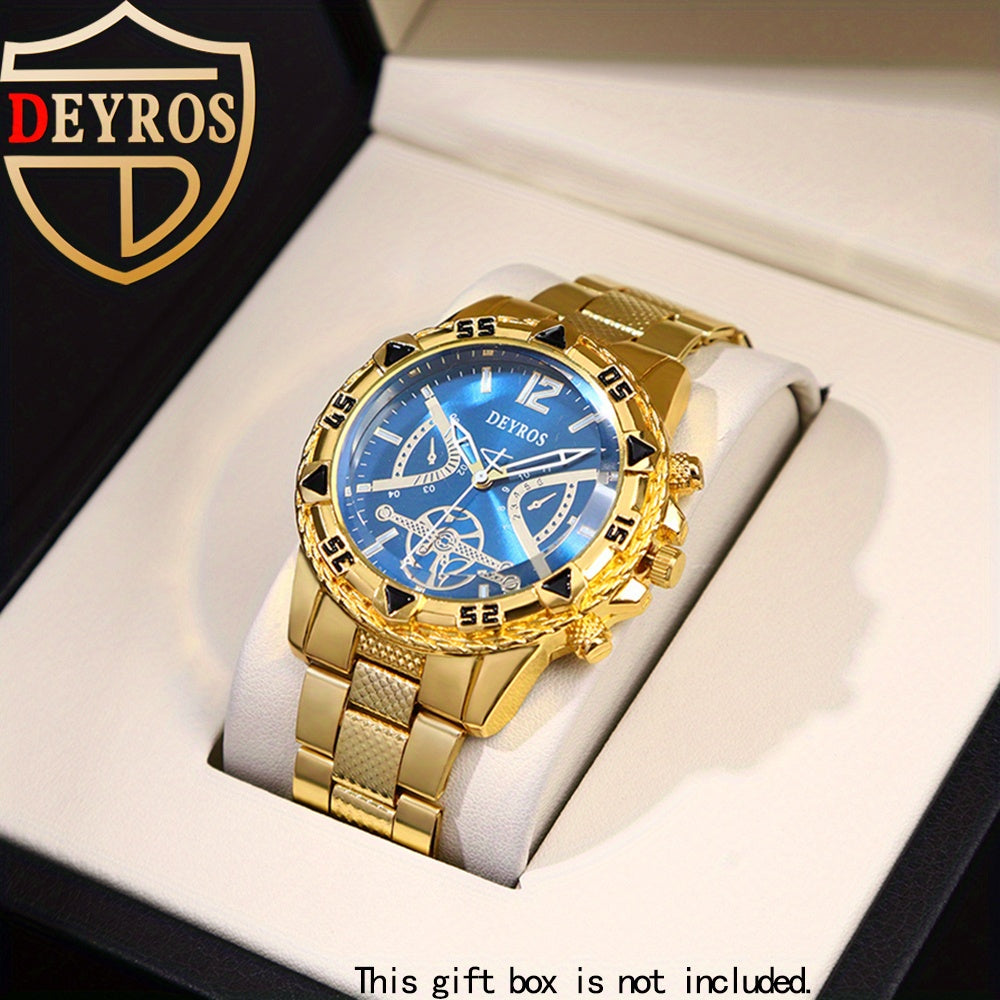 Quartz Watch Set for Men 6pcs Stainless Steel Analog Wristwatch – Date Display Round Dial Classic Luxury Timepiece Gift Box, Reloj Para Hombre