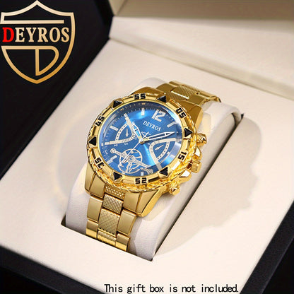 Quartz Watch Set for Men 6pcs Stainless Steel Analog Wristwatch – Date Display Round Dial Classic Luxury Timepiece Gift Box, Reloj Para Hombre