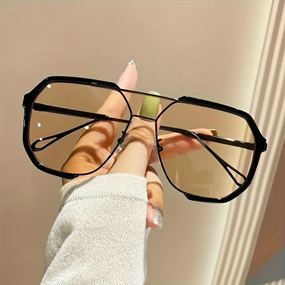 Oversized Sunglasses Women Men Vintage Double Bridge Semi-Rimless UV Protection AC Lenses Metal Accents with Case Beach Vacation Travel Daily Wear Unisex Summer Fashion