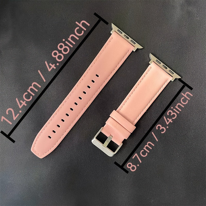 Calfskin Leather Watch Band Compatible with Apple Watch Series SE/3/4/5/6/7/8, 38mm/40mm/41mm/42mm/44mm/45mm/49mm, Preppy Style with Deployant Clasp, Unisex Wristband Replacement