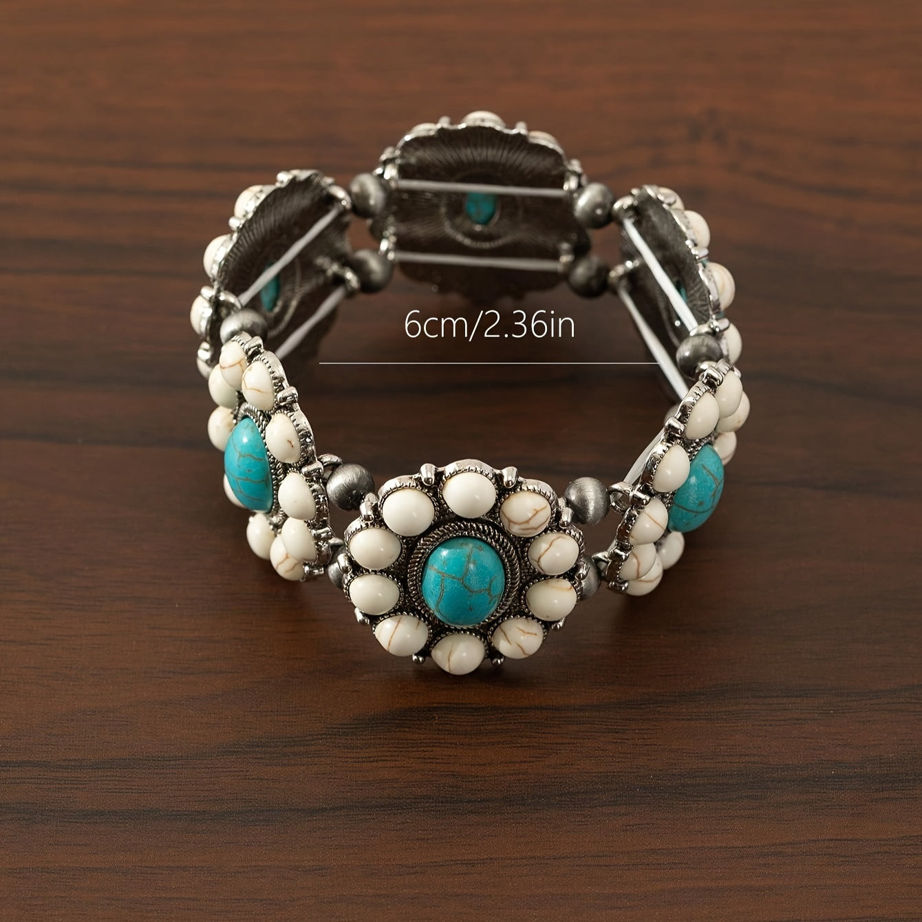 Boho-Chic Turquoise Beaded Stretch Bracelet for Women - Vintage Style, Zinc Alloy, Perfect for Casual Attire & Gifting