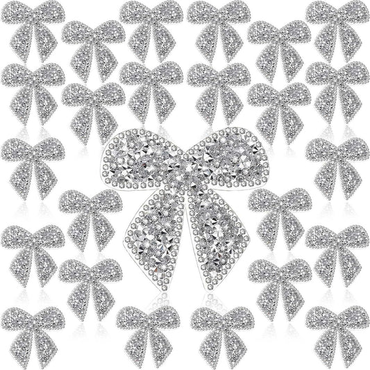 Set of 24 Shimmering Bow Patches with Rhinestones And Crystals, Perfect for Ironing Onto Clothing, Jeans, Jackets, Bags, Backpacks, Hats, Shoes, And for Various Craft Decorations
