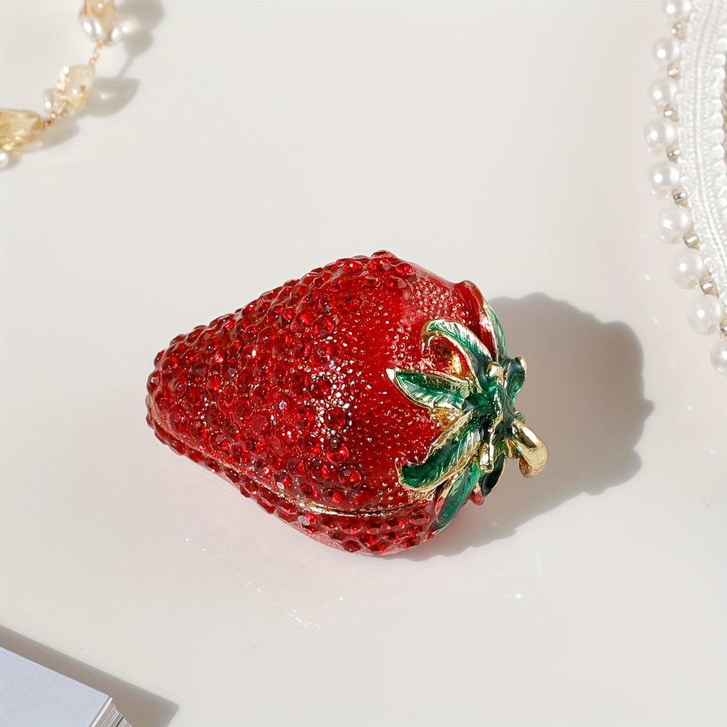 1pc Creative Red Strawberry Jewelry Trinket Box for Women, New Year's Gifts