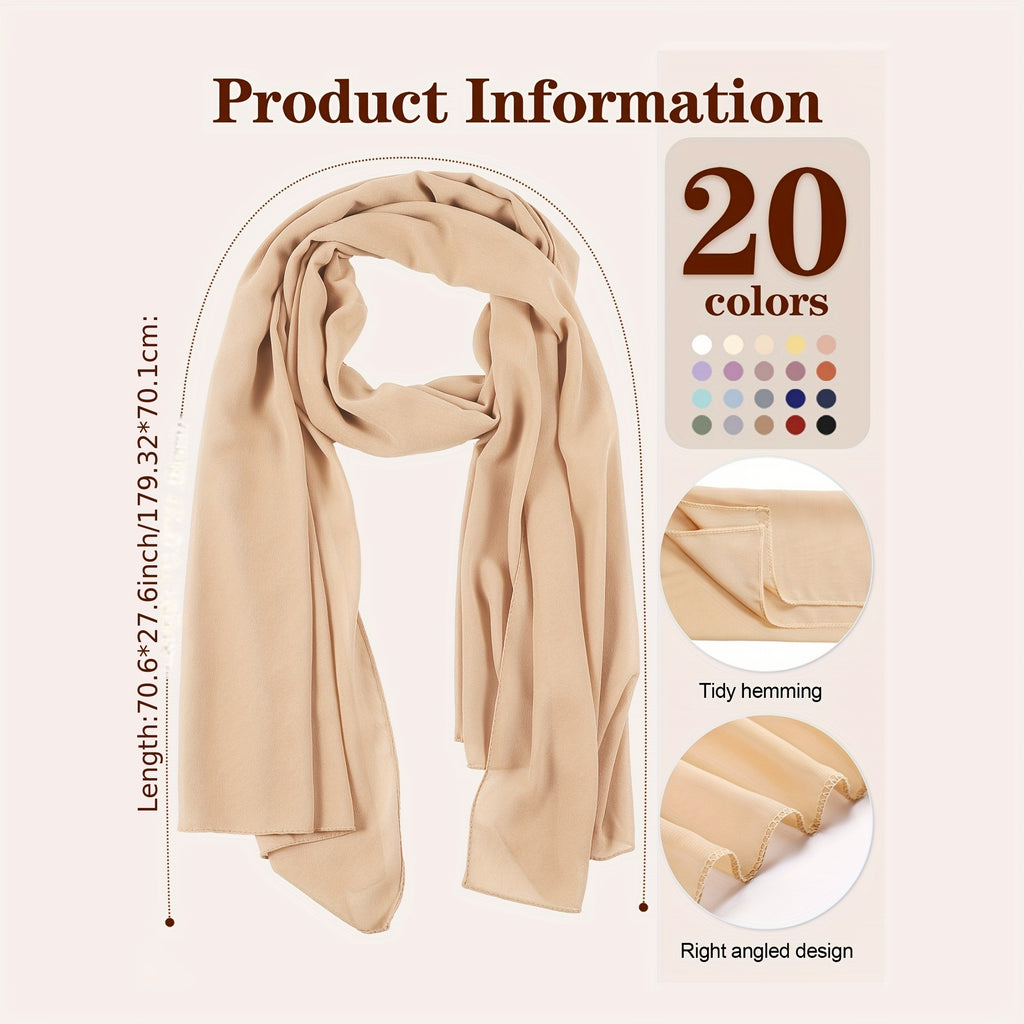 20 Pack Chiffon Hijab Headscarves for Women Soft Hijab Long Scarf Wrap for Muslim Women Lightweight, 20 Colors